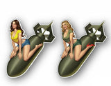 2 X Old School Pinup Girl on Bomb sticker decals Dimensions: 140mm x 160mm each decal