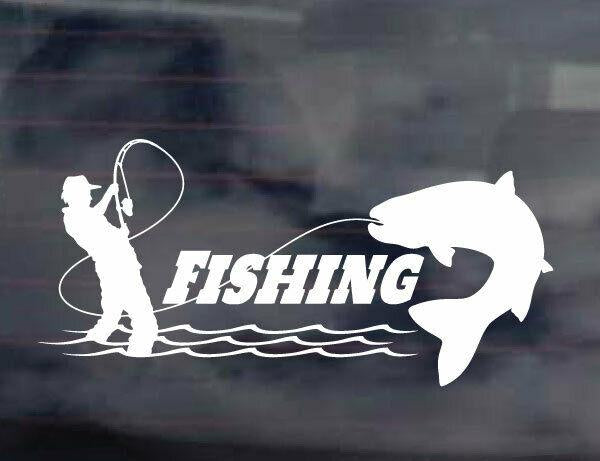 man catching fish decal