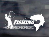 man catching fish decal