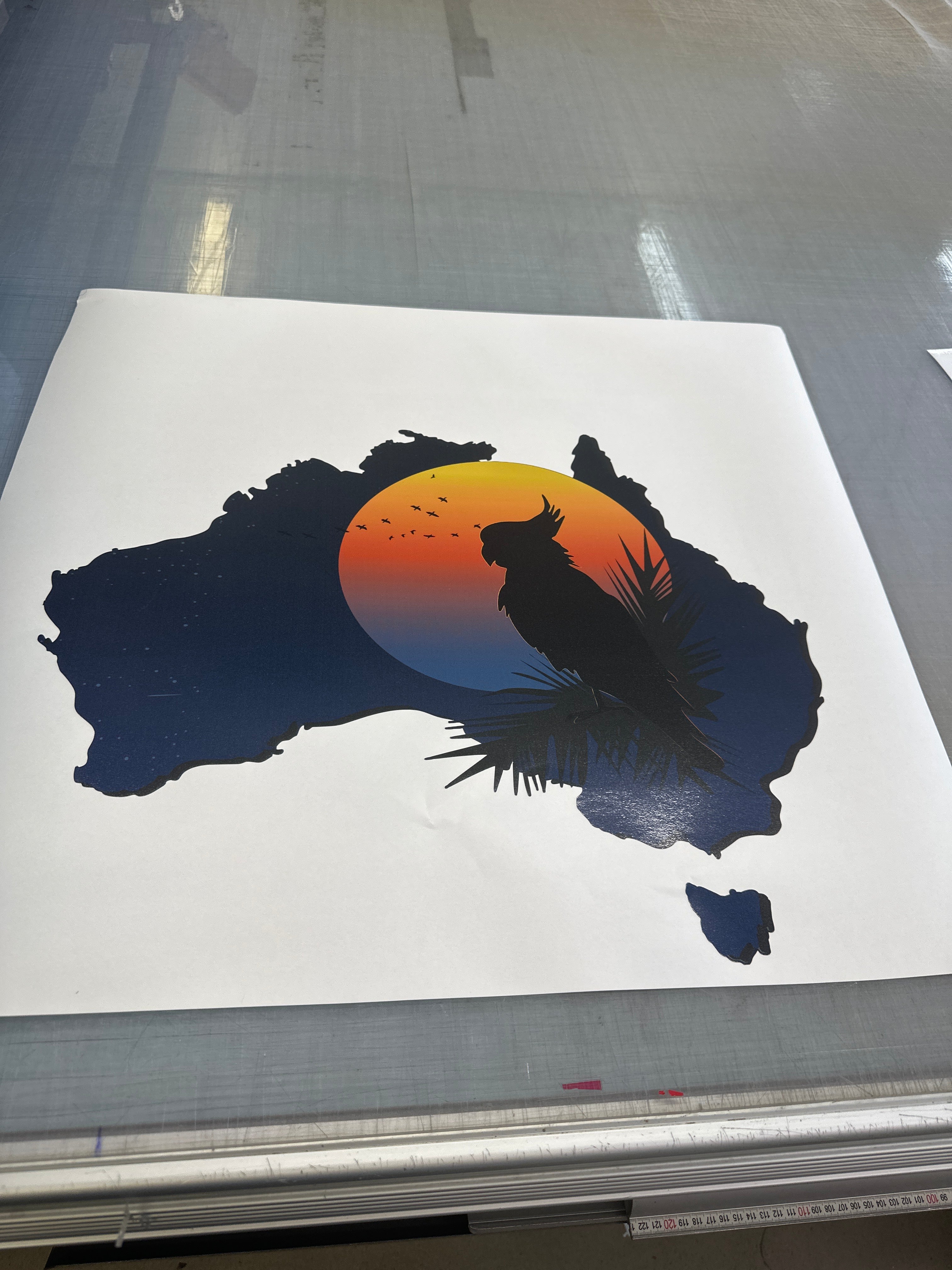 Sunset & Cockatoo Australia Map Vinyl Sticker for RVs & Campervans