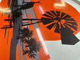 Australian graphic for campervan featuring windmill kangaroo sunset