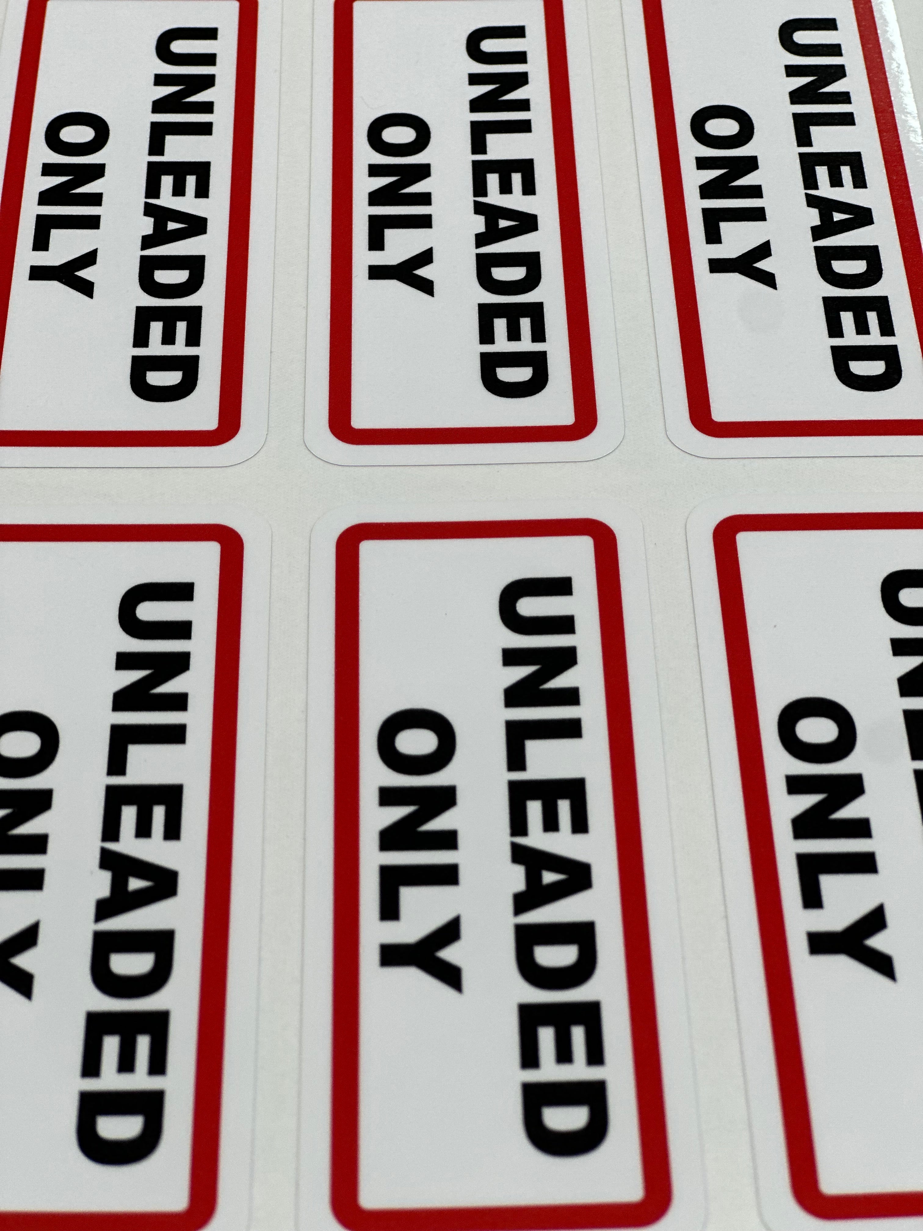 Unleaded Only Fuel Stickers Sheet of 24, Waterproof UV Resistant Vinyl Labels for Vehicles, Fleets, Campervans and Fuel Stations, 65x25mm Red Black Print