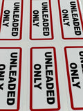 Unleaded Only Fuel Stickers Sheet of 24, Waterproof UV Resistant Vinyl Labels for Vehicles, Fleets, Campervans and Fuel Stations, 65x25mm Red Black Print