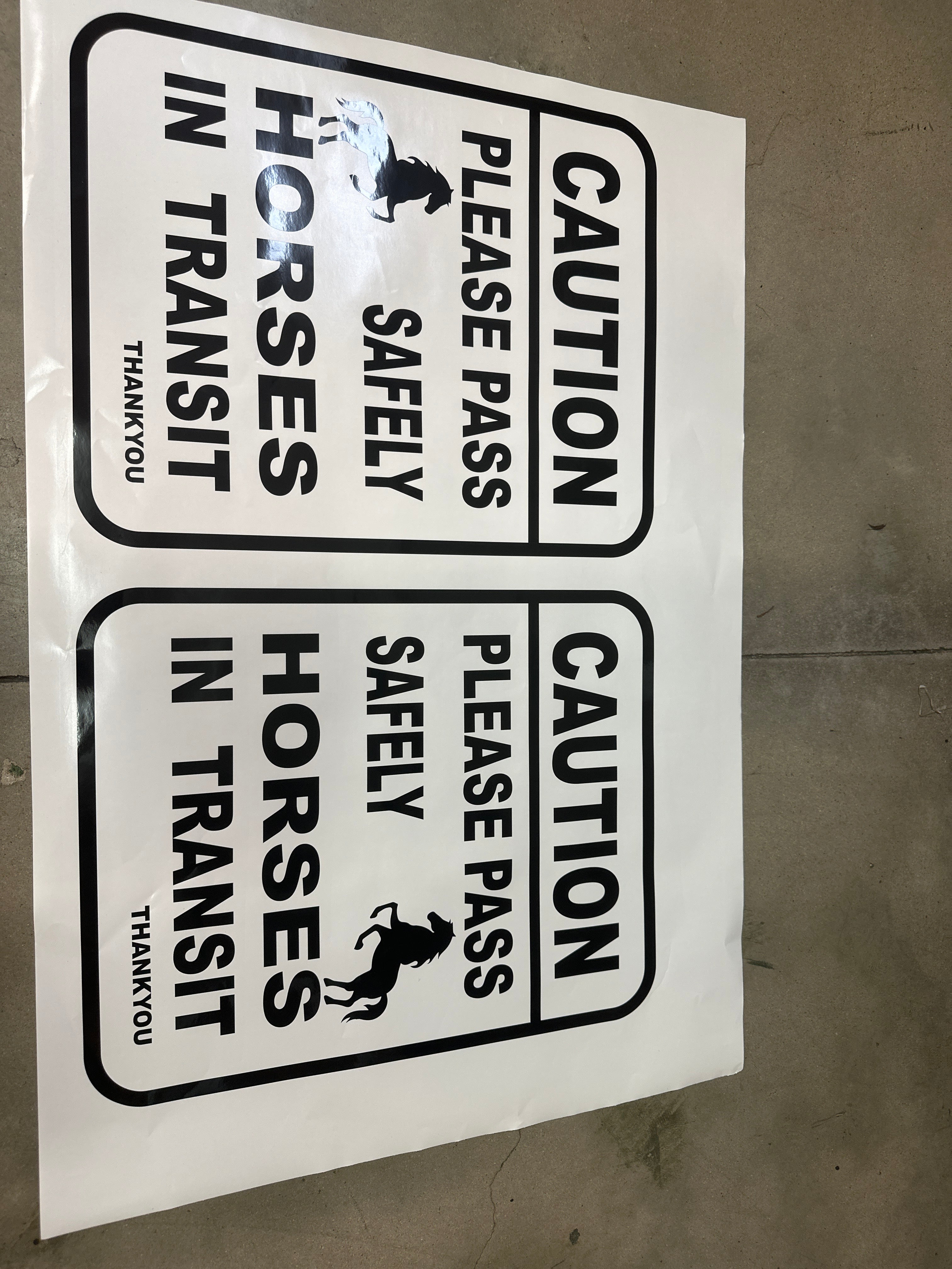 Caution horses in transit warning sticker sign for horse float truck trailer