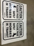 Caution horses in transit warning sticker sign for horse float truck trailer