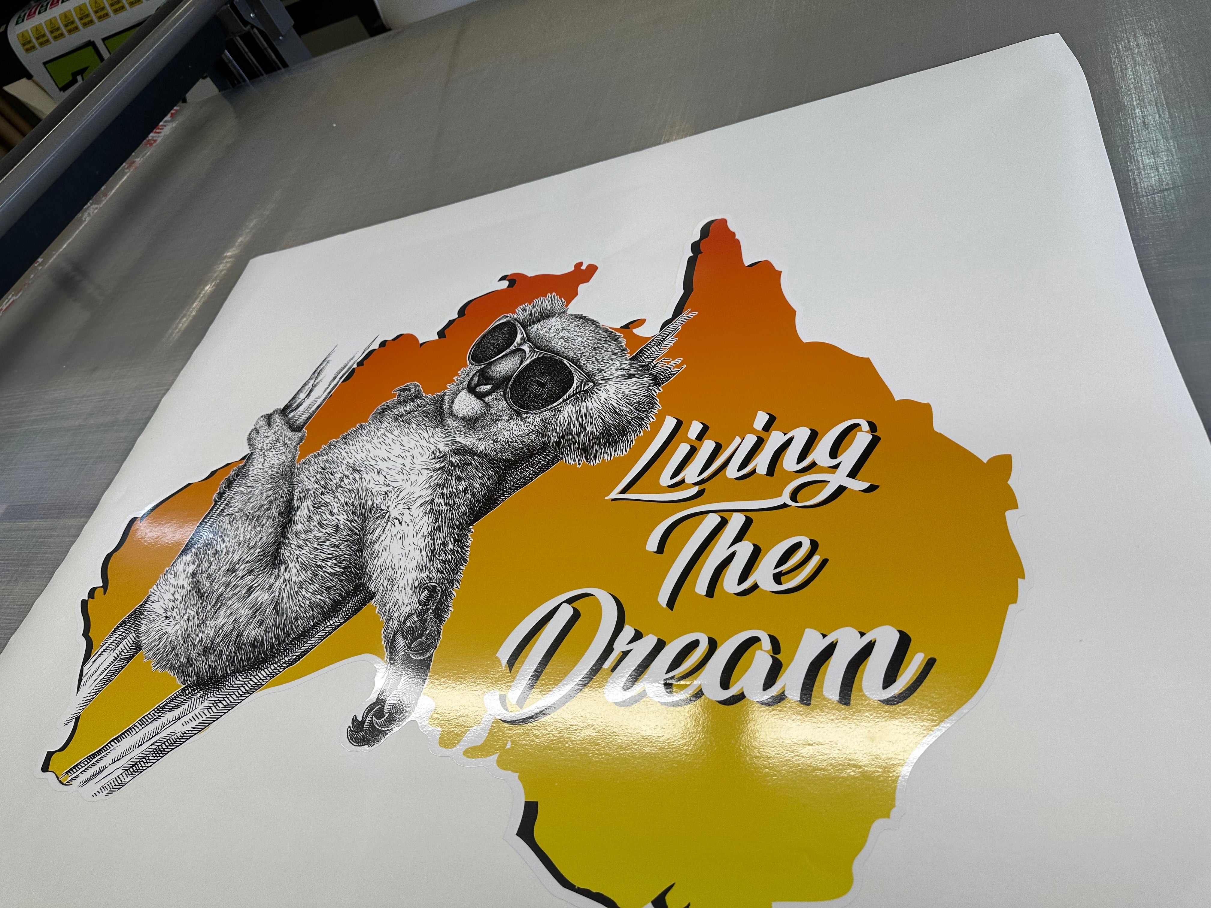 “Living the Dream” Koala Australia Orange Map Sticker for Caravans & Motorhomes