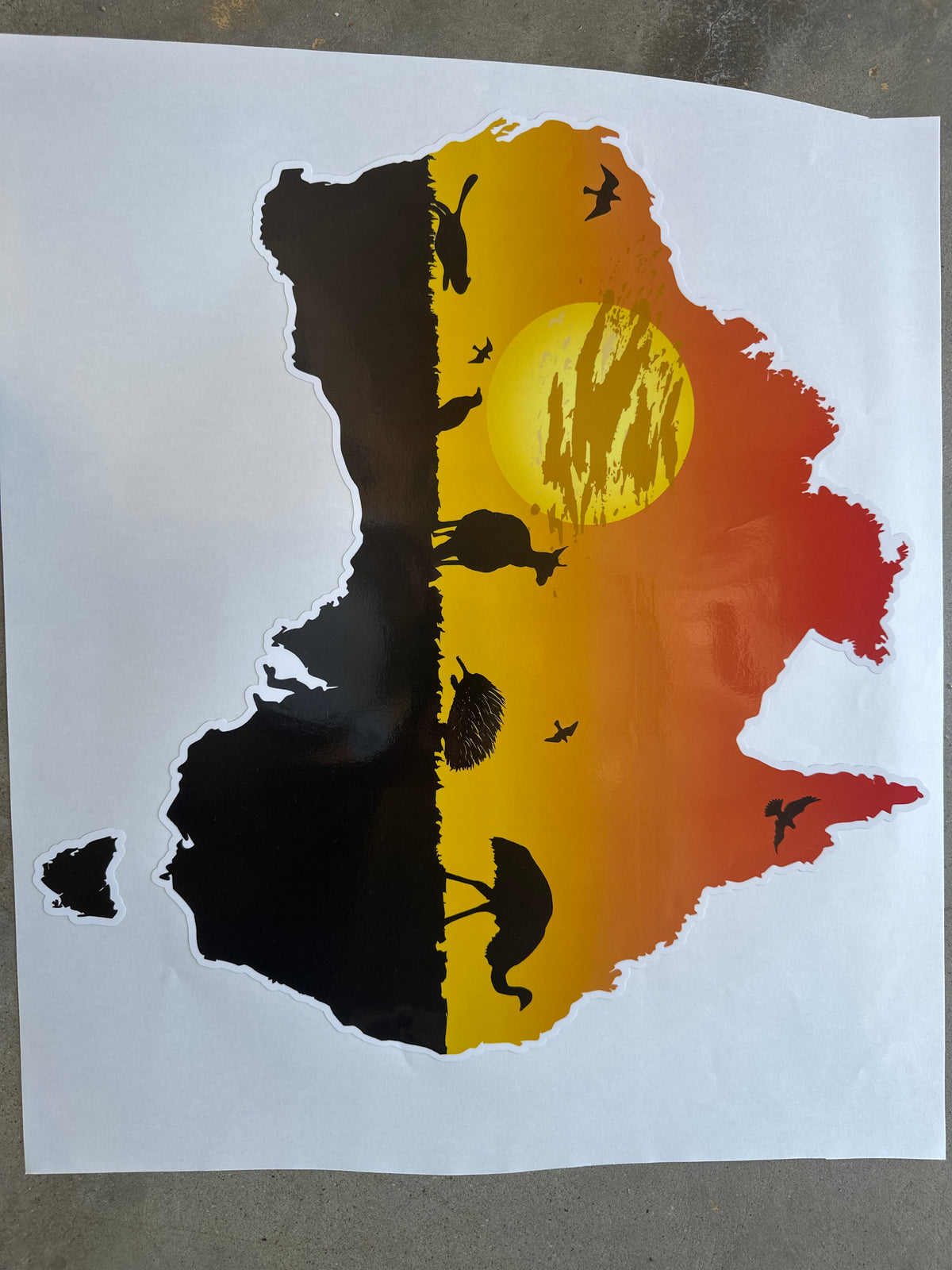 Australian Map Kangaroo animals against sunset