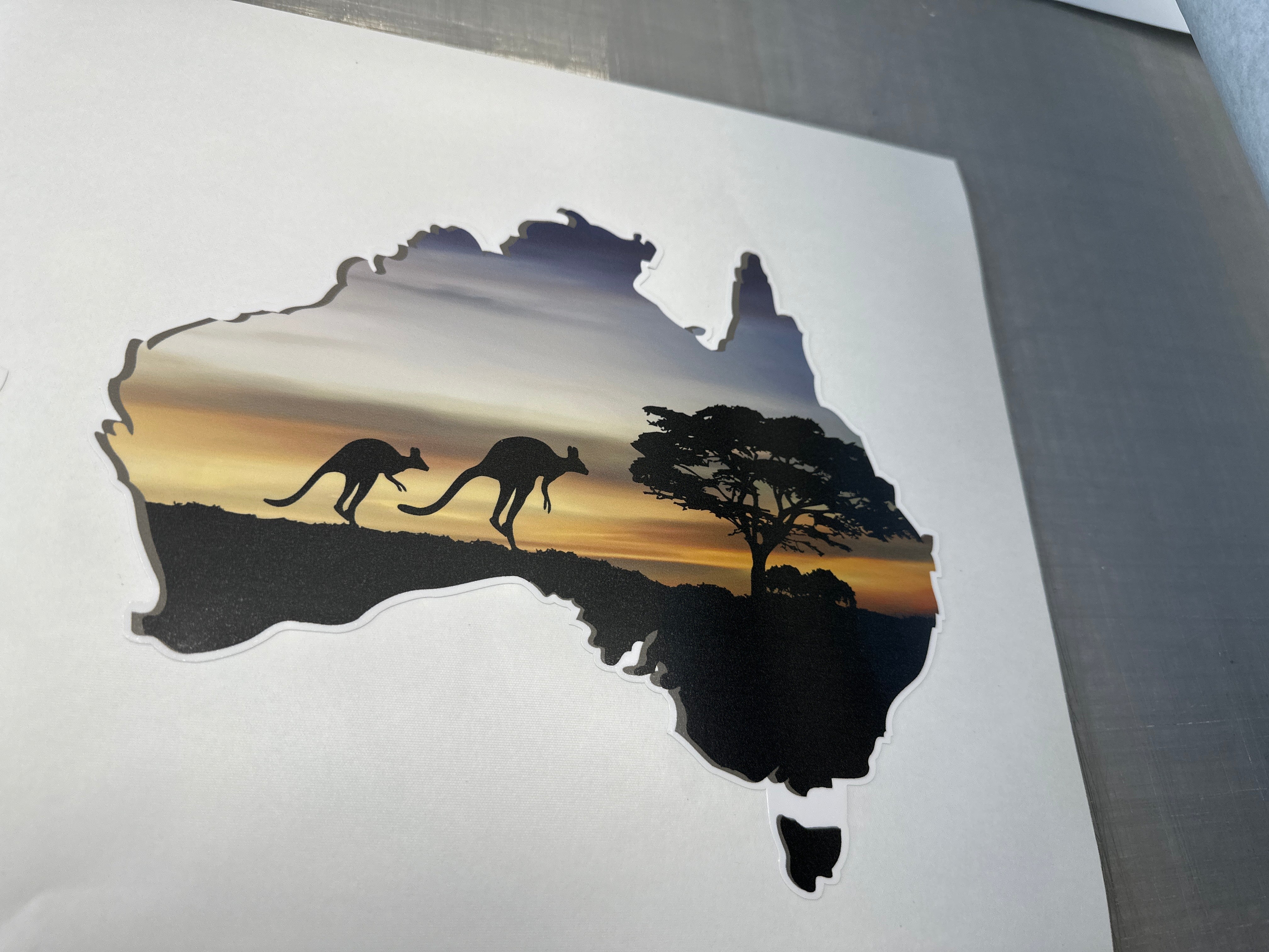 Australia Map with Sunset Tree & Rustic Landscape Decal for RVs and other vehicles