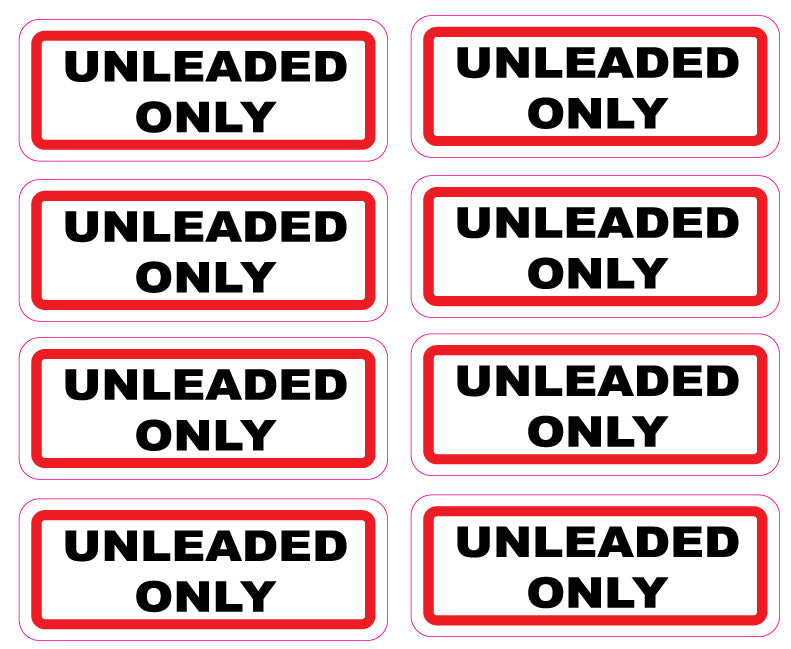 Unleaded Fuel Stickers Sheet of 8, Large 130x50mm Red Black Labels on White Vinyl, UV Weather Resistant Fade Proof Decals for Cars Fleets Fuel Stations