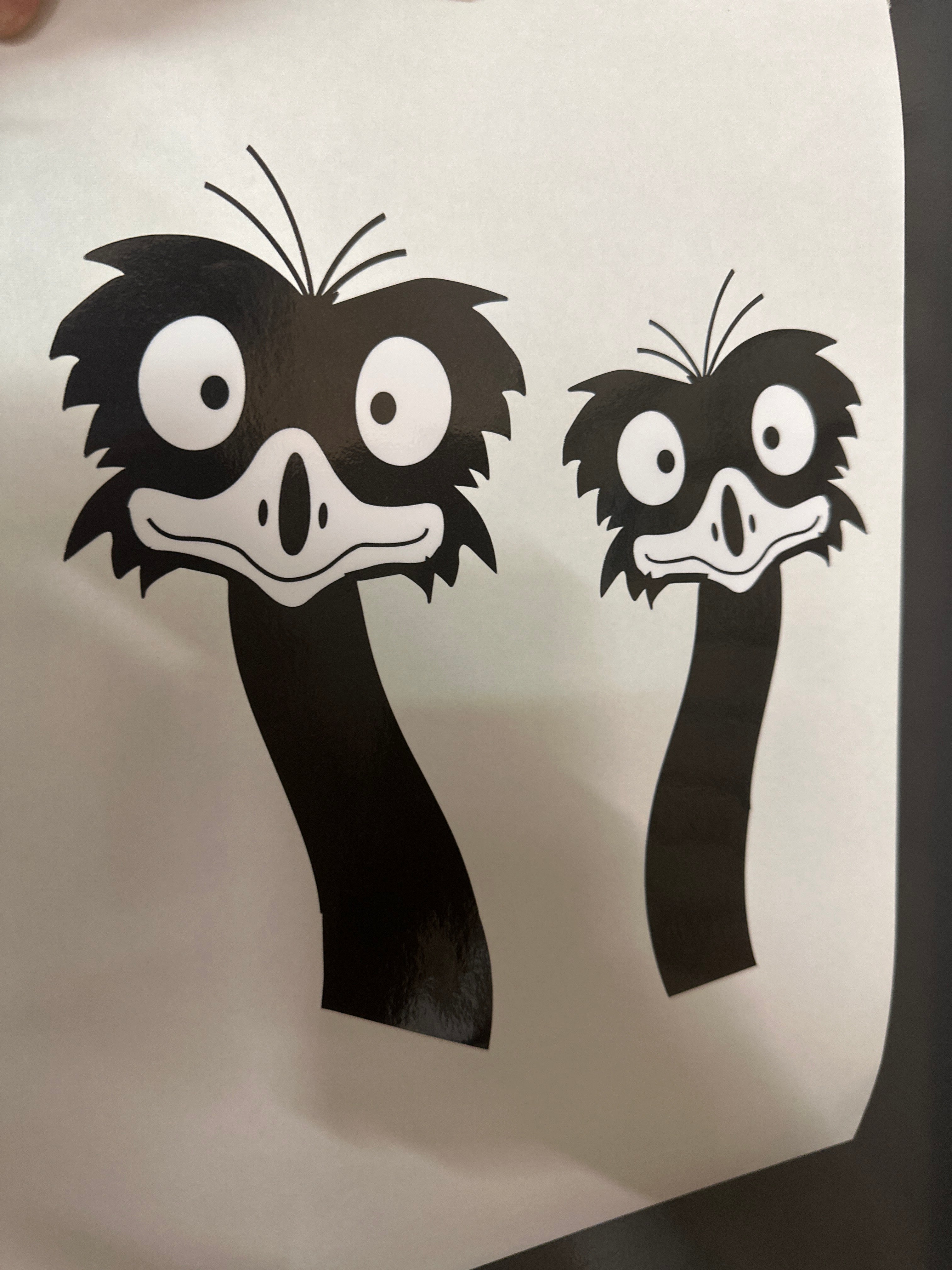 Black and white peeping emu decal stickers for car van motorhome decals