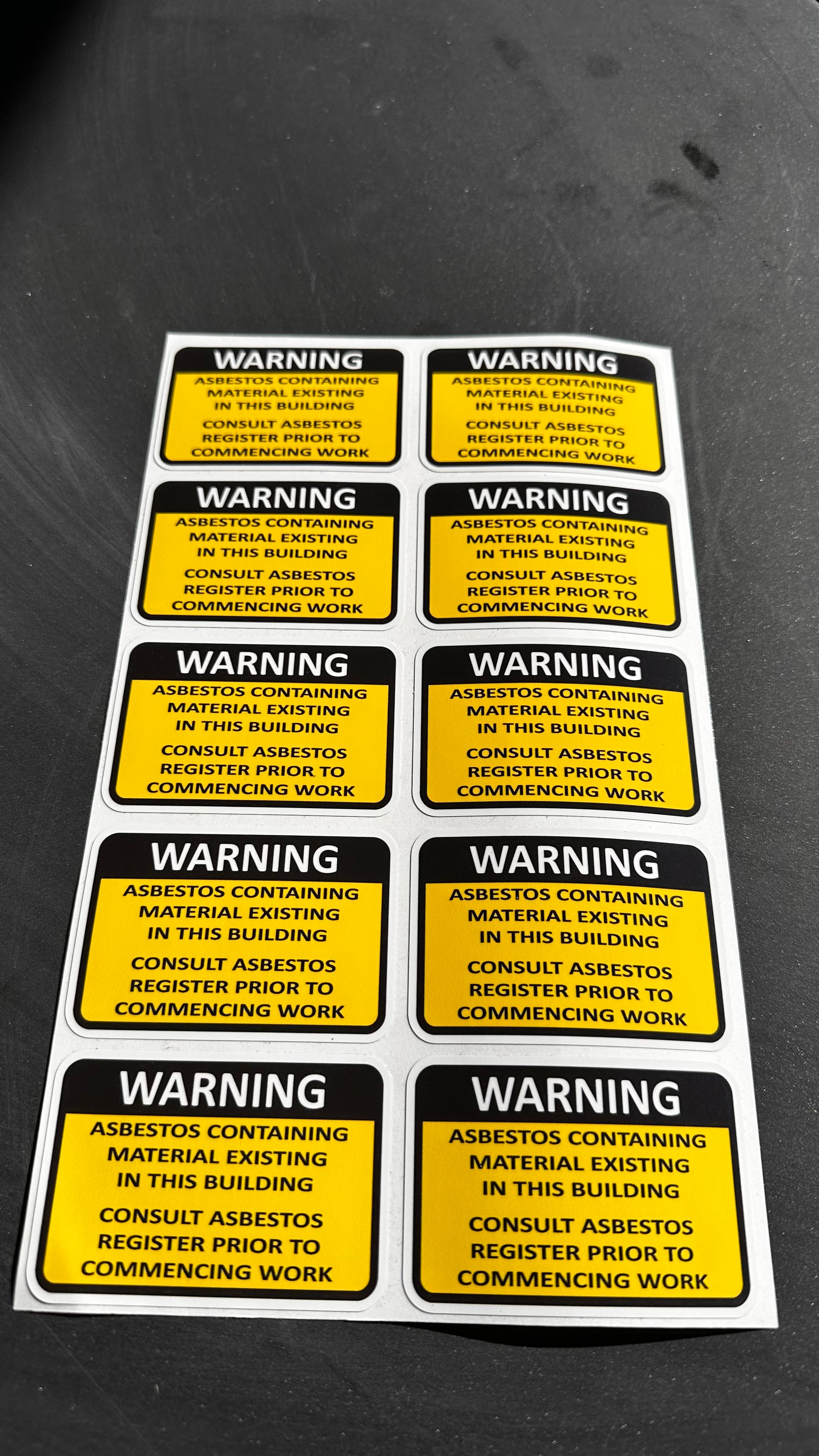 Asbestos Warning Vinyl Stickers Pack, Building Safety Decals 80mm x 54mm