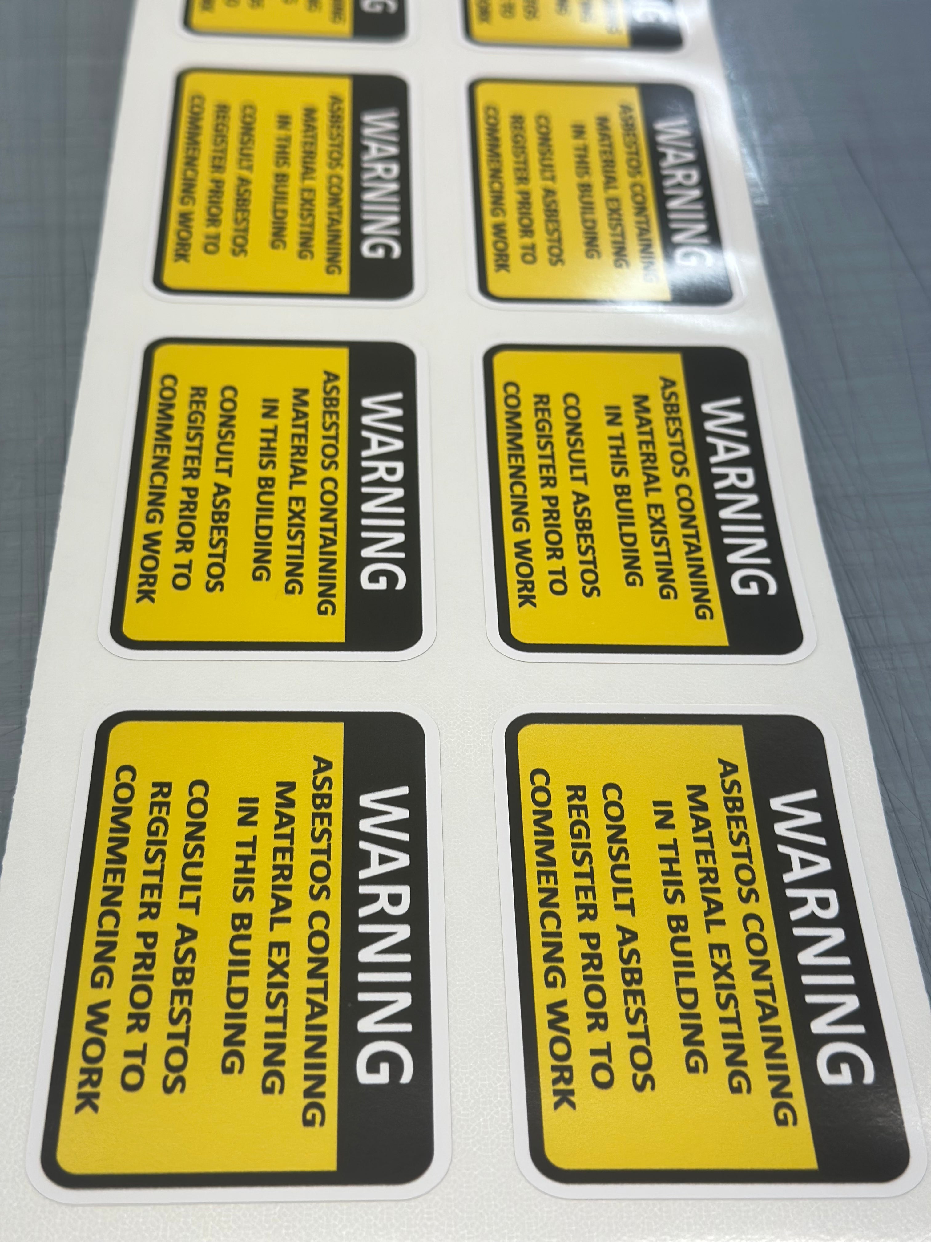 Asbestos Warning Vinyl Stickers Pack, Building Safety Decals 80mm x 54mm