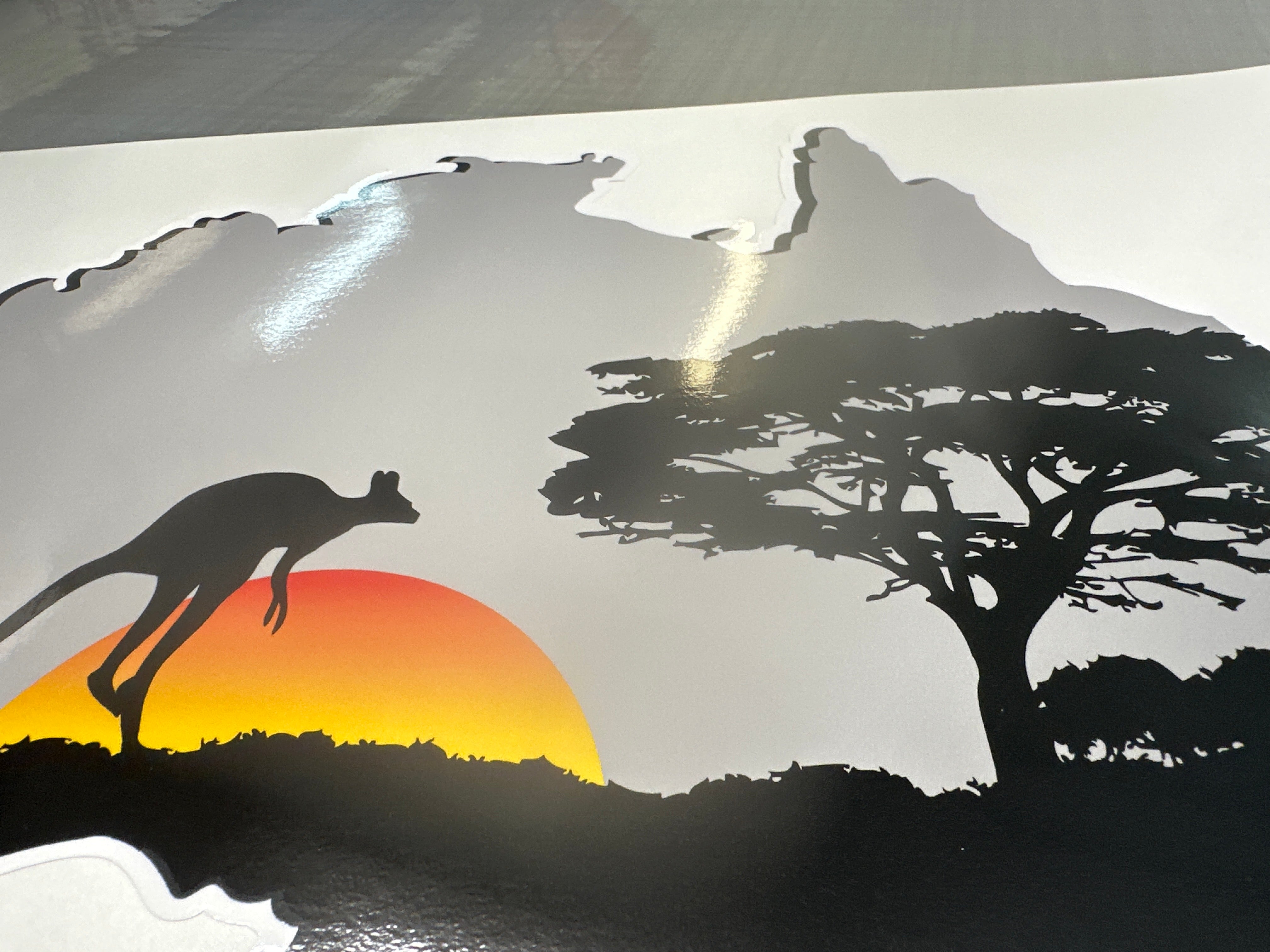 Australia Kangaroo Map Decal: Grey Sunset Vinyl Sticker for Cars and Caravans