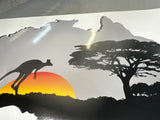 Australia Kangaroo Map Decal: Grey Sunset Vinyl Sticker for Cars and Caravans