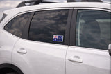 Car with an Australian flag sticker on a cloudy day