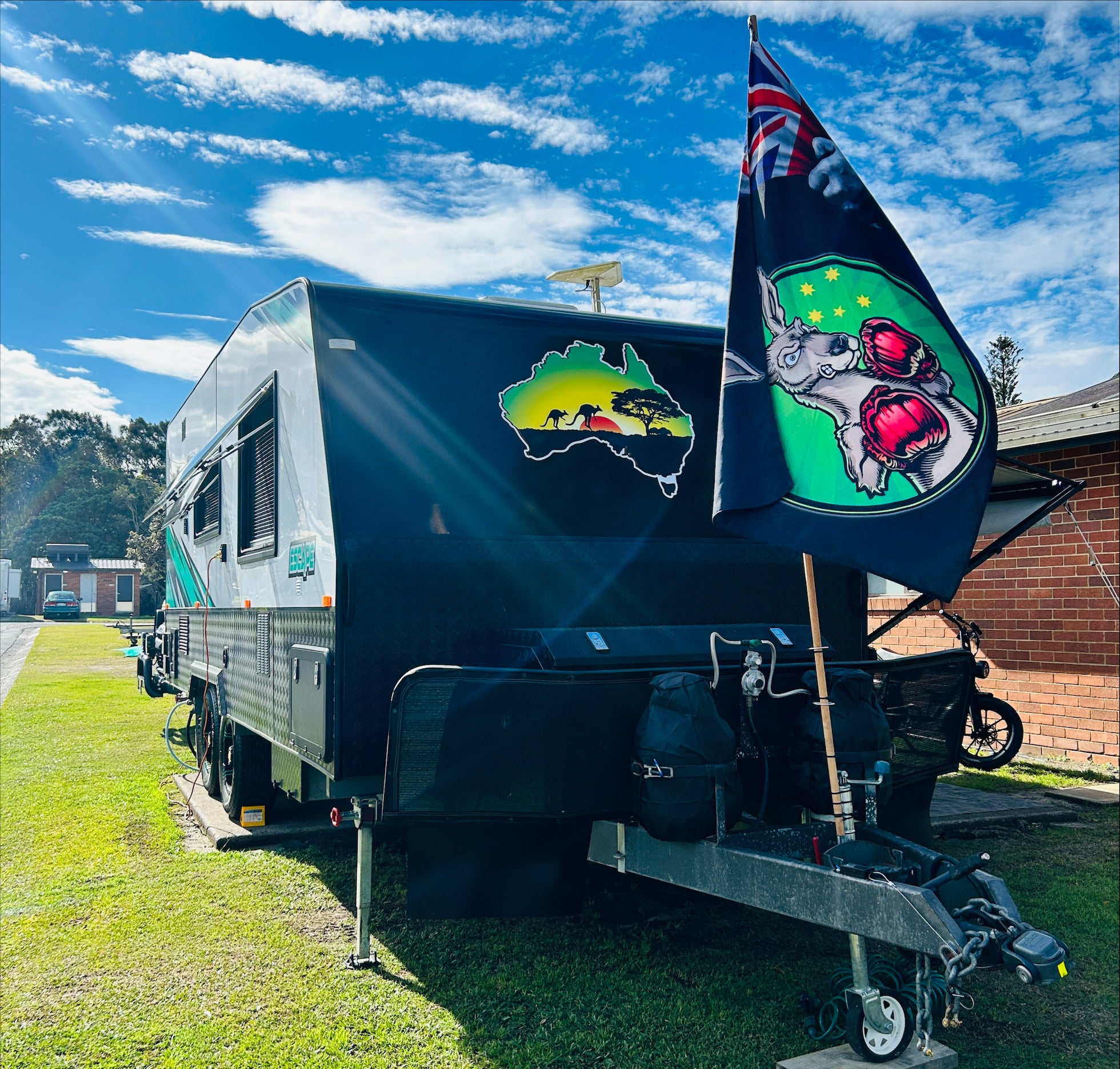 Australian map decal applied to front of caravan wrap