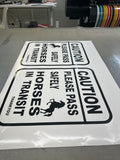 Caution horses in transit warning sticker sign for horse float truck trailer