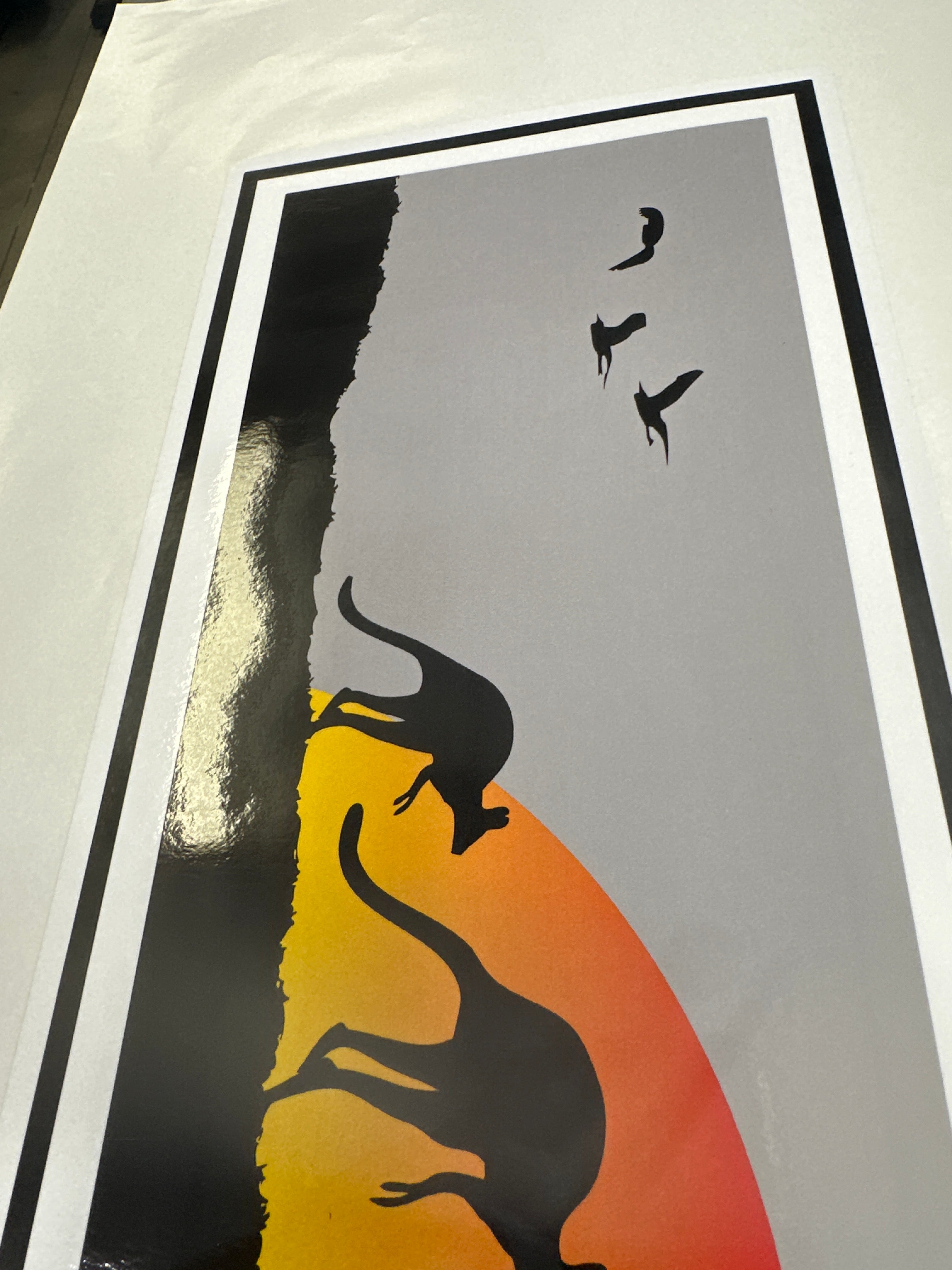 Rectangular decal featuring kangaroos with birds and Australian sunset with a beautiful tree