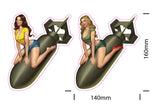 Vintage Pin-Up Girl on Bomb Decal Set – Retro Nose Art Style Stickers (2 Pack)