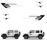 Two white SUVs with black and gray graphics on a white background