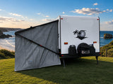 Black and white palm decal on back of caravan