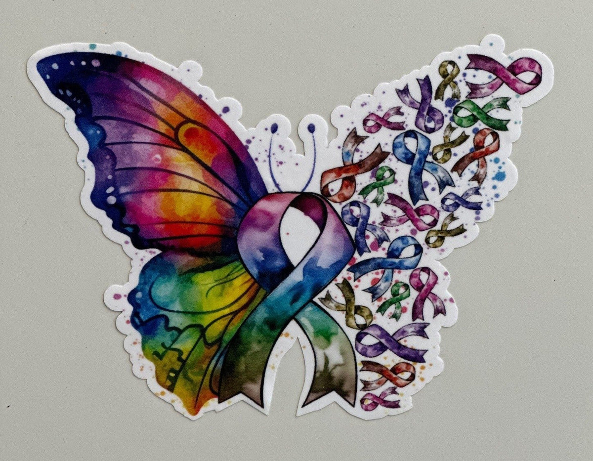 Butterfly cancer sticker for car laptop water bottle