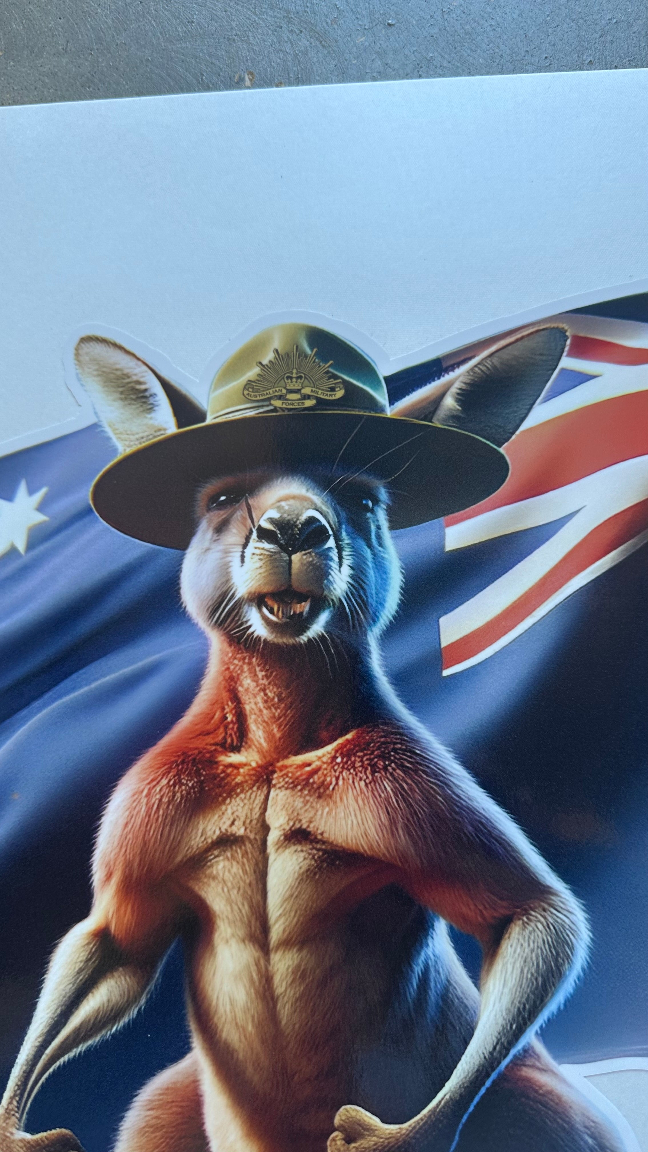 Kangaroo with flag and aussie army slouch  hat sticker decal vehicle, window, car . motorhome camper van truck