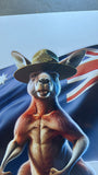 Kangaroo with flag and aussie army slouch  hat sticker decal vehicle, window, car . motorhome camper van truck