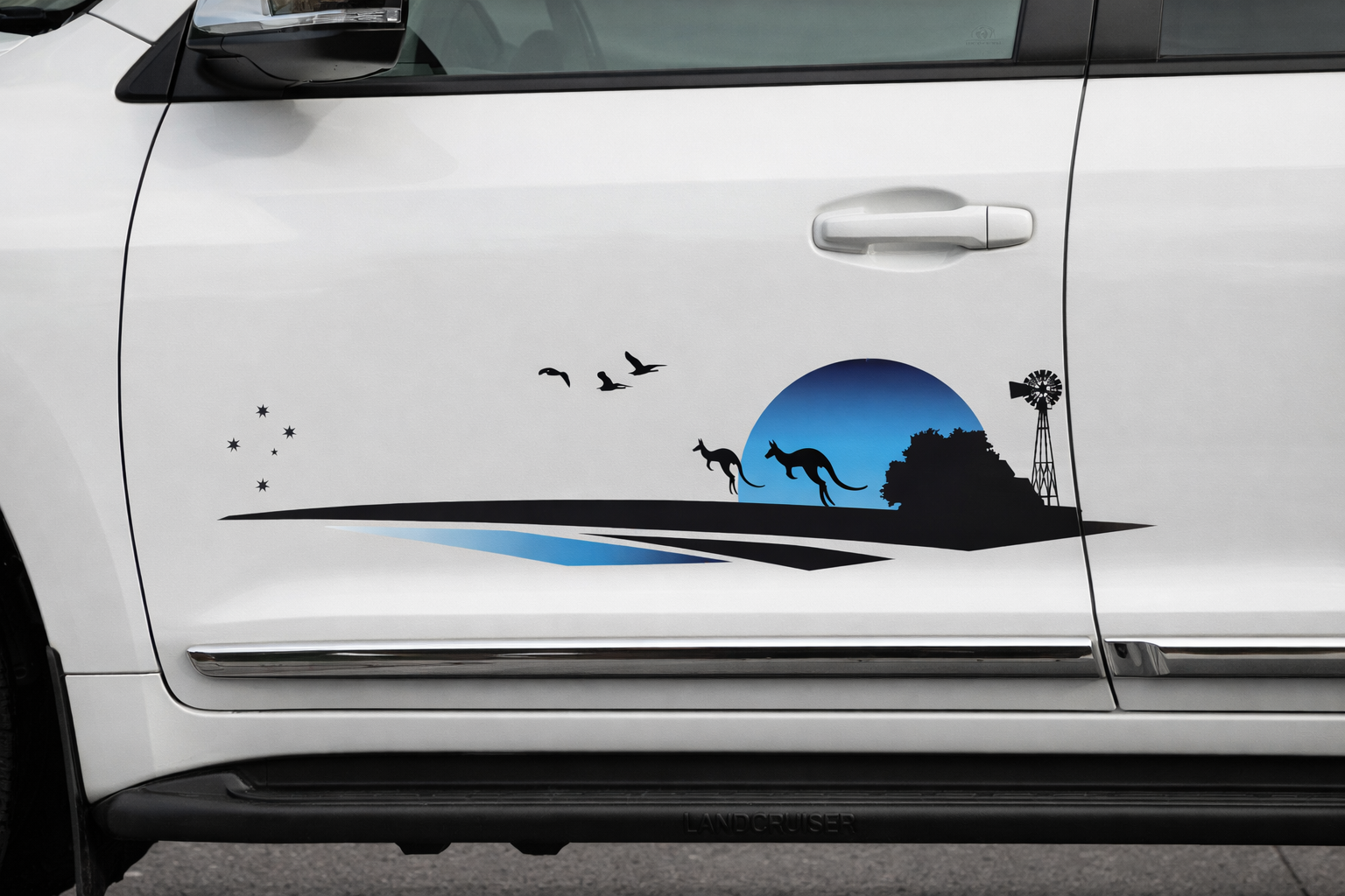 Blue Kangaroo Vehicle Stripes Decal - Windmill Design for Boats, RVs, Campervans, Motorhomes