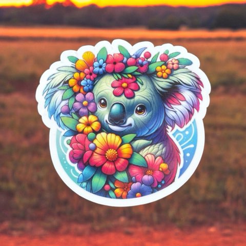 Floral Koala Sticker Decal, Australian Wildlife Art Vinyl Sticker for Car Motorhome Window or Truck