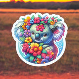 Colourful Koala with flowers vehicle sticker decal laptop suitcase window car