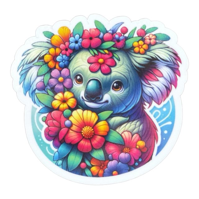 Colourful Koala with flowers vehicle sticker decal laptop suitcase window car