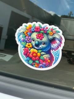 Colourful Koala with flowers vehicle sticker decal laptop suitcase window car