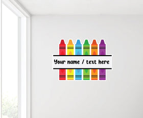 Custom name with Crayons wall sticker decal for kids room classroom playroom