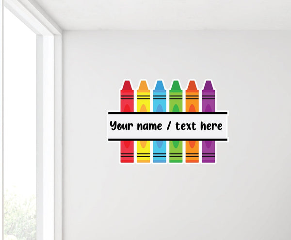 Custom name with Crayons wall sticker decal for kids room classroom playroom - Mega Sticker Store