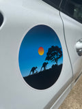 Blue Kangaroo Sunset Car Decal: Round Australian Vinyl Sticker for RVs, Campers, and 4x4s