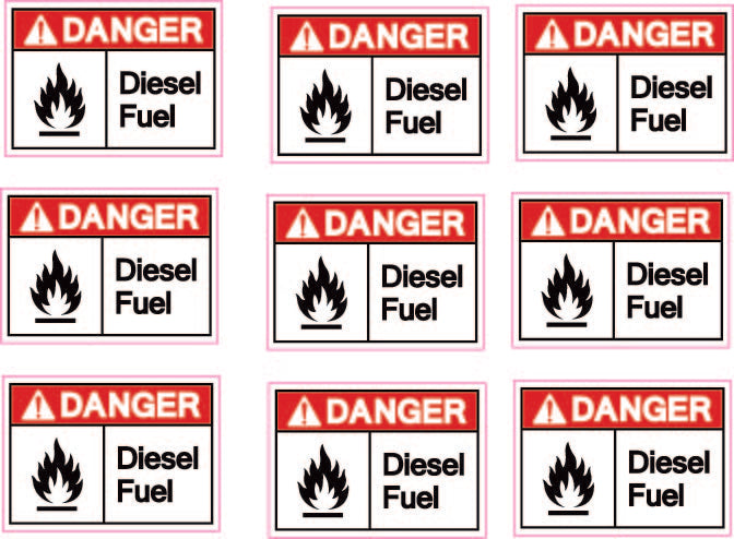 QTY 2 x DANGER DIESEL FUEL WARNING STICKER FLAMMABLE