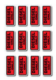 12 X Diesel Only Petrol Fuel Stickers red and black