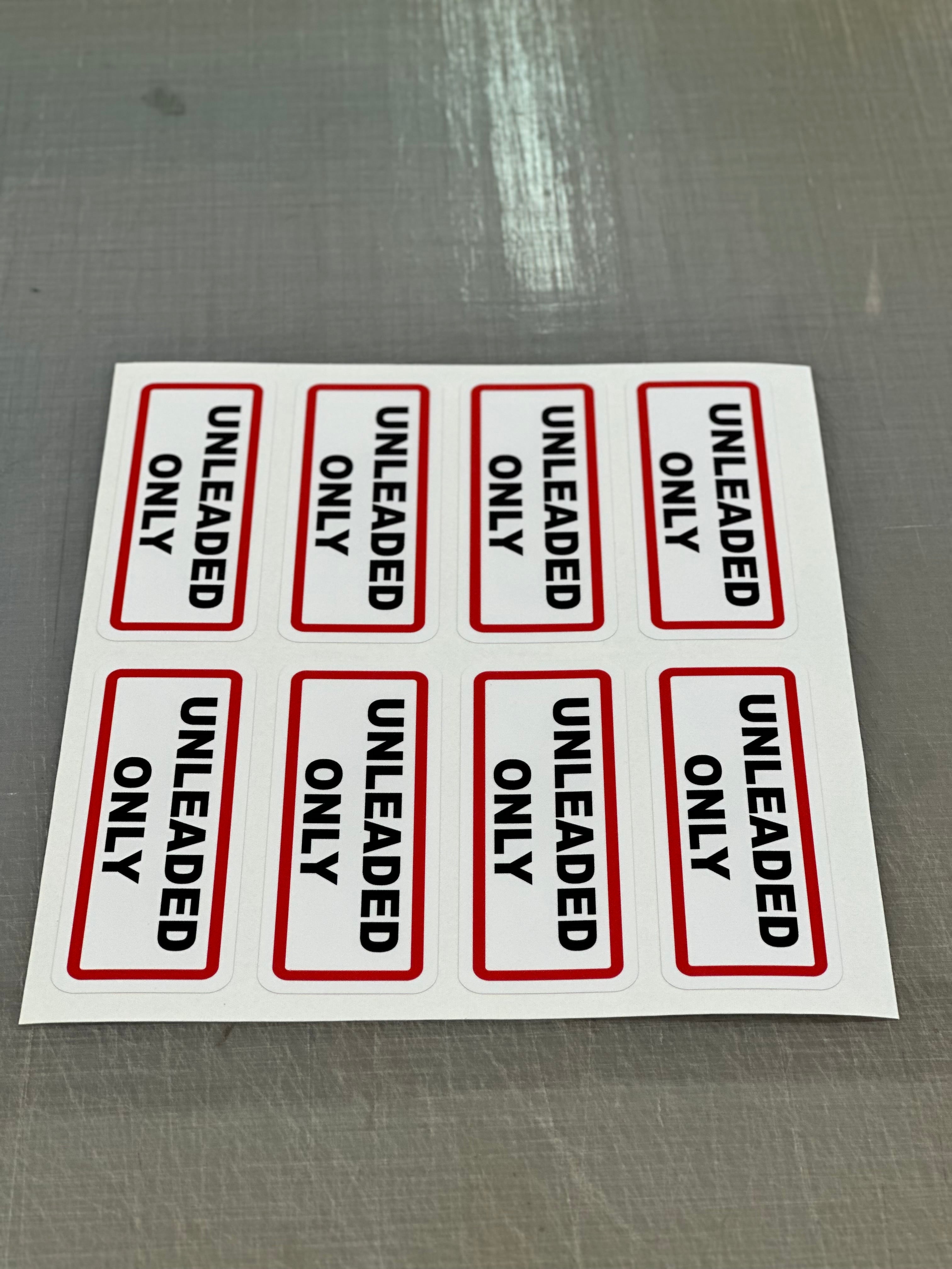 Unleaded Only Fuel Stickers Sheet of 24, Waterproof UV Resistant Vinyl Labels for Vehicles, Fleets, Campervans and Fuel Stations, 65x25mm Red Black Print