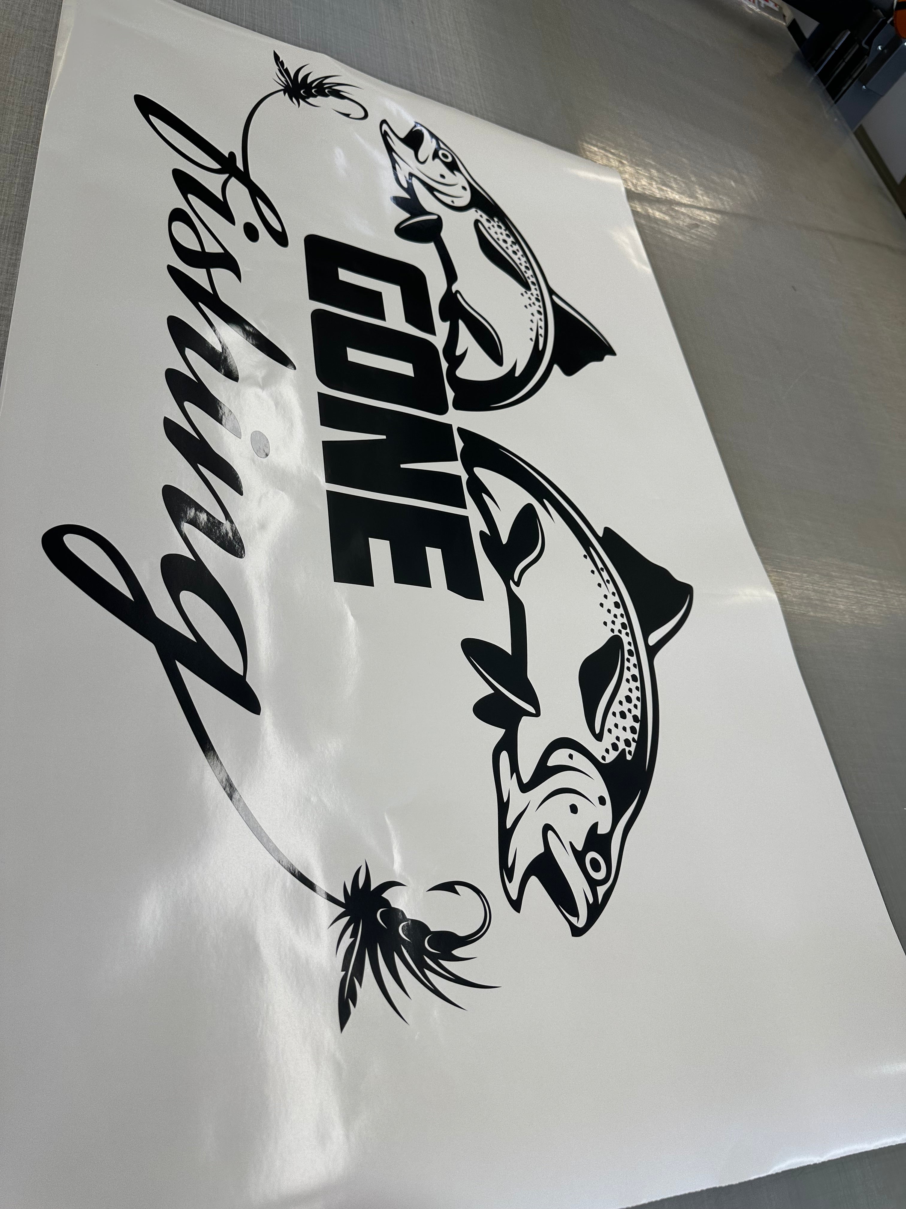 Large GONE FISHING Sticker Decal  , for boat, Ute , Motorhome with hook and fish