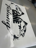 Large GONE FISHING Sticker Decal  , for boat, Ute , Motorhome with hook and fish
