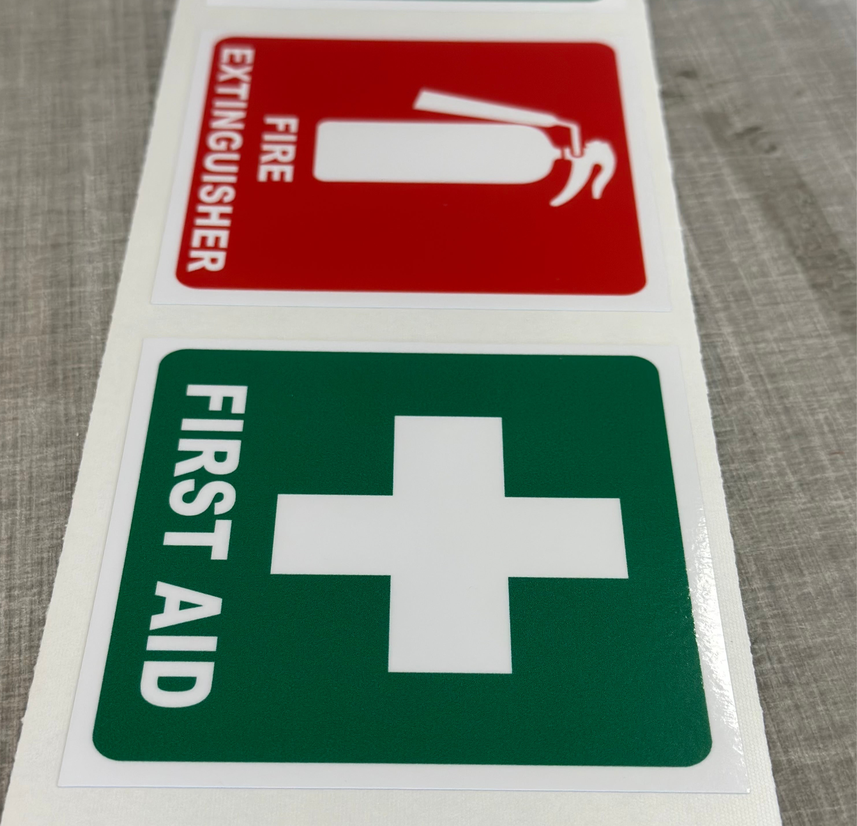 First Aid & Fire Extinguisher Safety Stickers, 100mm Waterproof Vinyl OH&S Decals for Vehicle or Workplace
