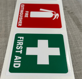 First Aid & Fire Extinguisher Safety Stickers, 100mm Waterproof Vinyl OH&S Decals for Vehicle or Workplace