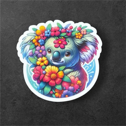 Floral Koala Sticker Decal, Australian Wildlife Art Vinyl Sticker for Car Motorhome Window or Truck
