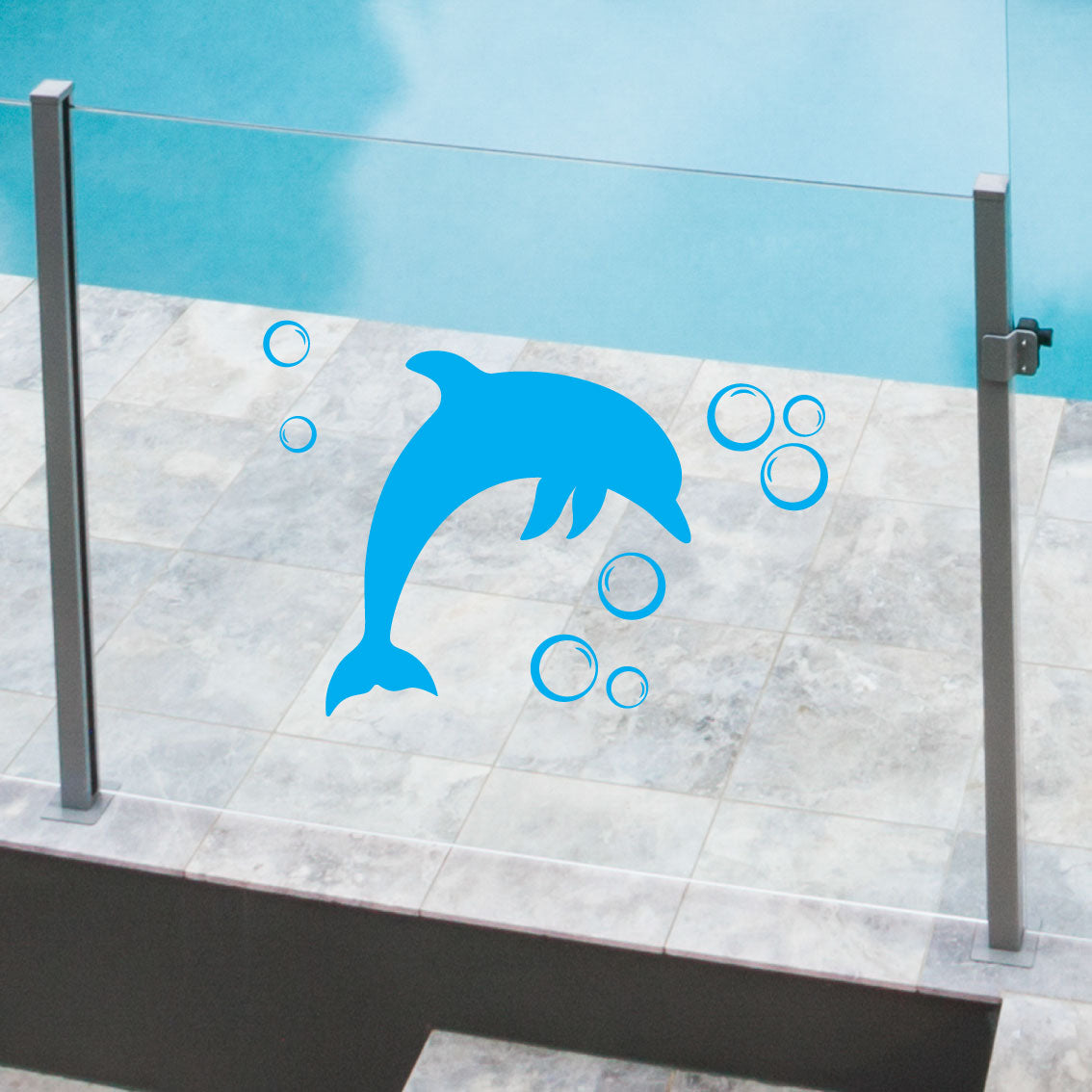 Glass Pool Fence Safety Decals Water bubble and Dolphin