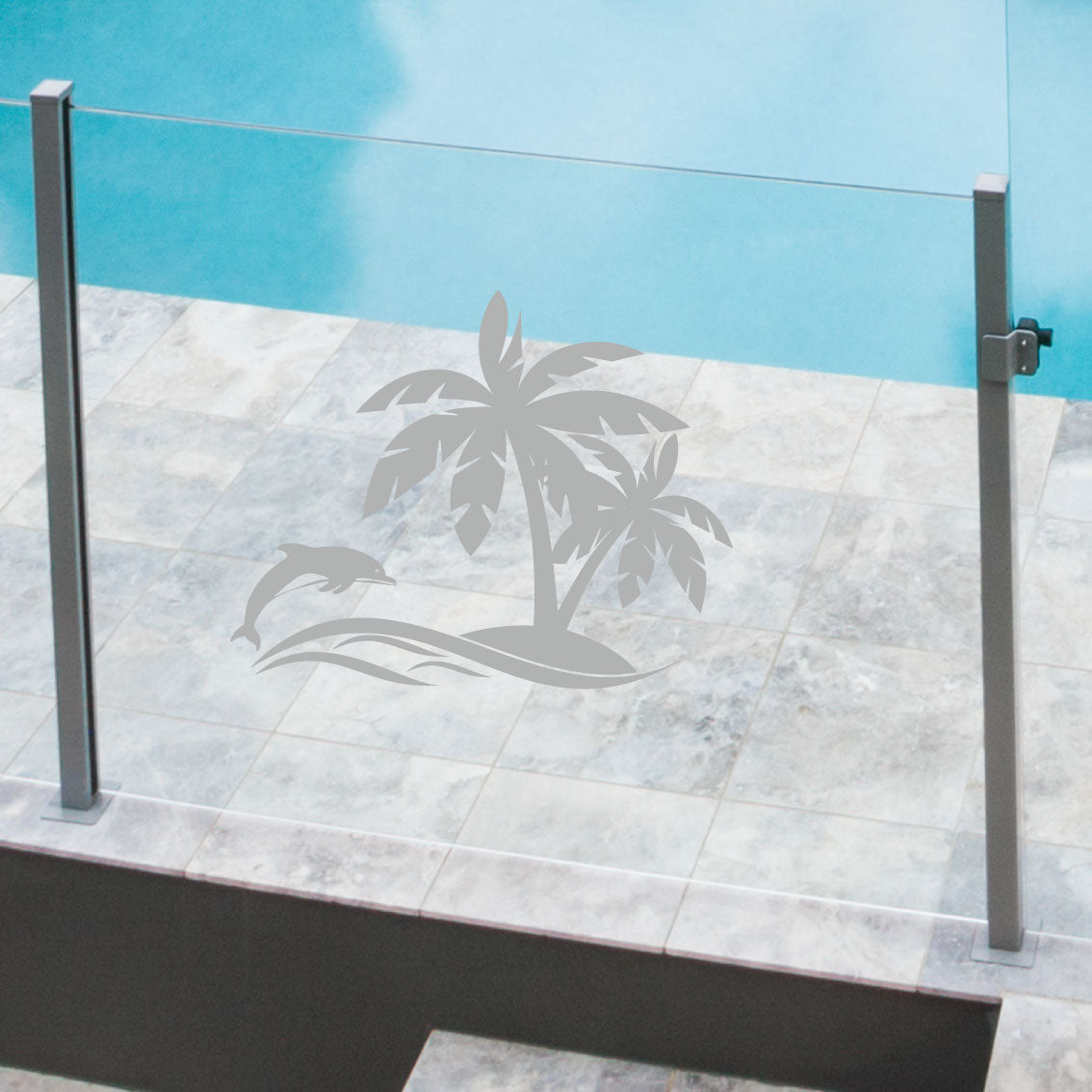 Glass Pool Fence Safety Decals Dolphin and Palm Tree Design