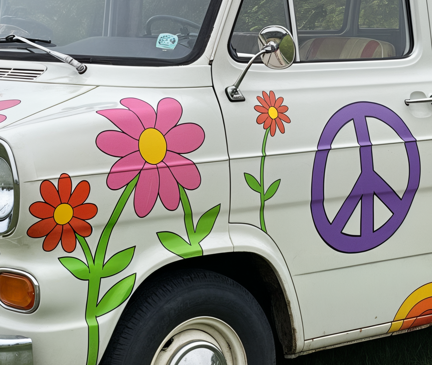 Hippie Flower &amp; Peace Sign Decal Sheet | Retro Van Stickers | 60s 70s Flower Power Vehicle Decals | High-Quality Vinyl Sticker Sheet for Cars, Vans &amp; Motorhomes