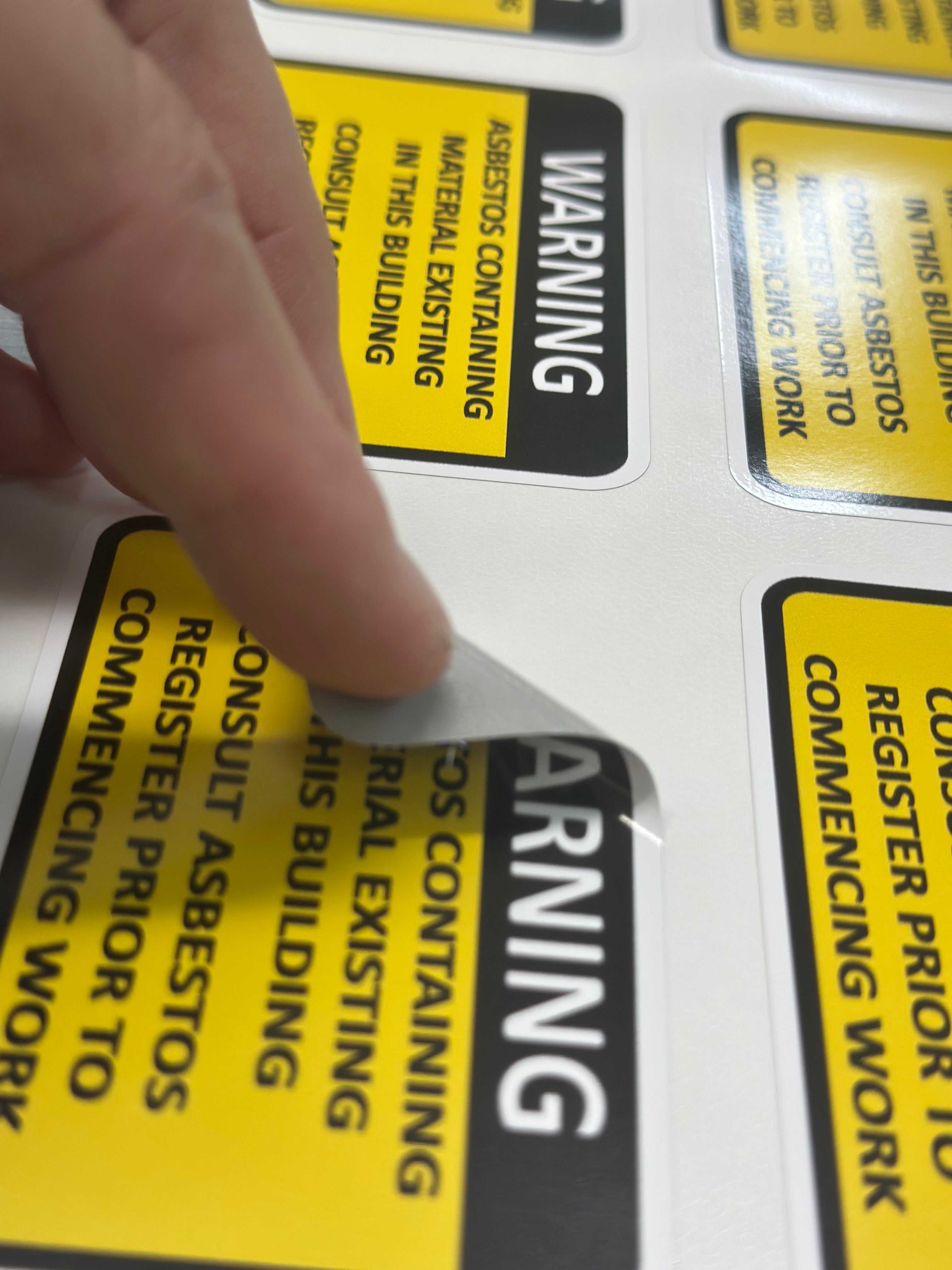 Pack of Asbestos warning stickers vinyl decals