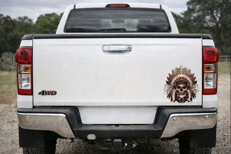 Skull Indian Headdress Sticker Decal, Motorbike Car Vinyl Skull Graphic