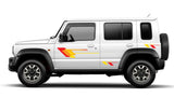White SUV with red and yellow stripes on a white background